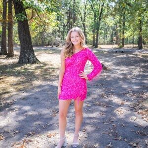 Pink One-Shoulder Sequined Dress